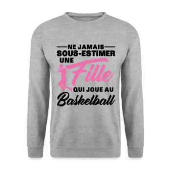 Ein Mädchen spielt Basketball Geschenk Humor - Unisex Pullover - Weißgrau meliert - Vorne - Alina (178cm) & Michal (187cm)