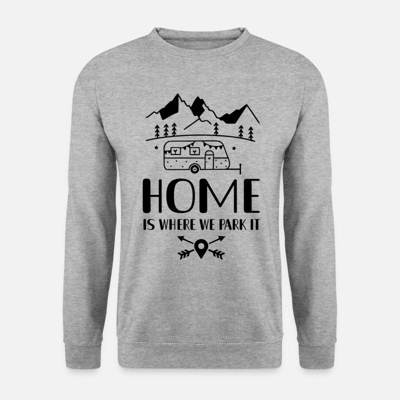 home is where we park it Camping Camper - Unisex Pullover - Weißgrau meliert
