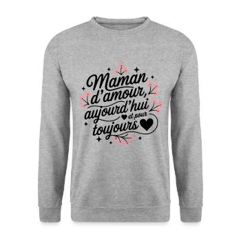 Cadeau Maman Fleurs – Idée Originale Fête des Mère - Sweat-shirt Unisexe - gris chiné - Devant - Alina (178cm) & Michal (187cm)