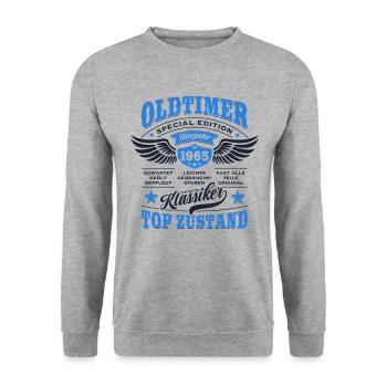 Oldtimer Baujahr 1965 - Geburtstag - Geschenk - Unisex Pullover - Weißgrau meliert - Vorne - Alina (178cm) & Michal (187cm)