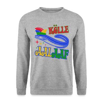 Kölle Aalaaf - Jecker Aal mit Narrenkappe Kostüm - Unisex Pullover - Weißgrau meliert - Vorne - Alina (178cm) & Michal (187cm)