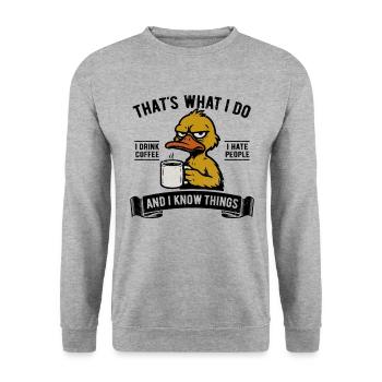 Je bois du café, je déteste les gens et je sais des choses - Sweat-shirt Unisexe - gris chiné - Devant - Alina (178cm) & Michal (187cm)