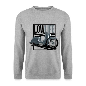 low life moped - Unisex Pullover - Weißgrau meliert - Vorne - Alina (178cm) & Michal (187cm)