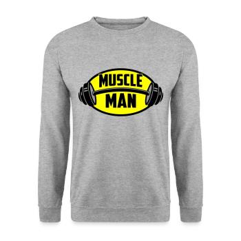Farben änderbar | Muscle Man Logo - Unisex Pullover - Weißgrau meliert - Vorne - Alina (178cm) & Michal (187cm)