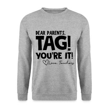 Last Day of School Funny Parents' Day - Unisex Sweatshirt - salt & pepper - Front - Alina (178cm) & Michal (187cm)