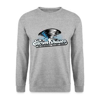Farben änderbar | Sturm Jäger Tornados Wetter - Unisex Pullover - Weißgrau meliert - Vorne - Alina (178cm) & Michal (187cm)
