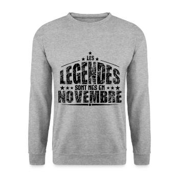 Novembre | les Légendes sont nés en Novembre Anniv - Sweat-shirt Unisexe - gris chiné - Devant - Alina (178cm) & Michal (187cm)