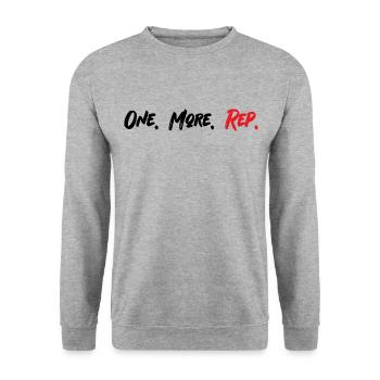 One More Rep! - Powerlifting, Bodybuilding, Gym - Unisex Sweatshirt - salt & pepper - Front - Alina (178cm) & Michal (187cm)