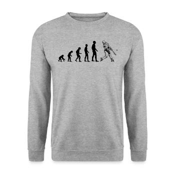 Baseball Spieler Evolution - Unisex Pullover - Weißgrau meliert - Vorne - Alina (178cm) & Michal (187cm)