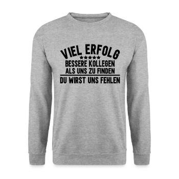 Abschiedsgeschenk Kollegen Jobwechsel - Unisex Pullover - Weißgrau meliert - Vorne - Alina (178cm) & Michal (187cm)