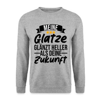 Glatze Glatzkopf Glatzenträger Geschenk - Unisex Pullover - Weißgrau meliert - Vorne - Alina (178cm) & Michal (187cm)