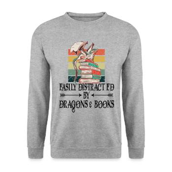 Dragons Bücher Drachen Lesen - Unisex Pullover - Weißgrau meliert - Vorne - Alina (178cm) & Michal (187cm)