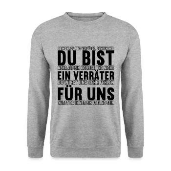 Abschiedsgeschenk Kollegen Jobwechsel - Unisex Pullover - Weißgrau meliert - Vorne - Alina (178cm) & Michal (187cm)