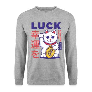Chat japonais chanceux - Sweat-shirt Unisexe - gris chiné - Devant - Alina (178cm) & Michal (187cm)