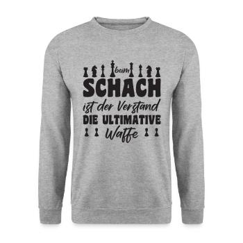 Beim Schach ist der Verstand die ultimative Waffe - Unisex Pullover - Weißgrau meliert - Vorne - Alina (178cm) & Michal (187cm)