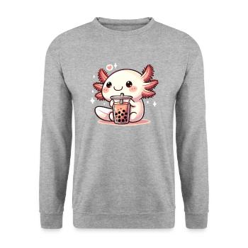 Axolotls Drink Bubble Tea kawaii Boba Axolotl - Unisex Sweatshirt - salt & pepper - Front - Alina (178cm) & Michal (187cm)