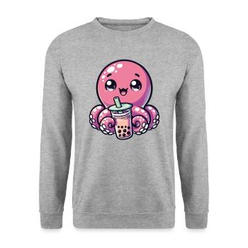 Poulpe à boire Bubble Tea kawaii Boba Octopus - Sweat-shirt Unisexe - gris chiné - Devant - Alina (178cm) & Michal (187cm)
