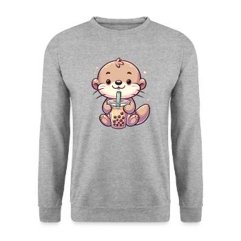 Otters Drink Bubble Tea kawaii Boba Otter - Unisex Sweatshirt - salt & pepper - Front - Alina (178cm) & Michal (187cm)