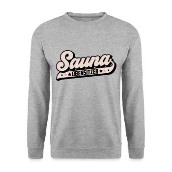 Farben änderbar | Sauna Obensitzer Saunameister - Unisex Pullover - Weißgrau meliert - Vorne - Alina (178cm) & Michal (187cm)