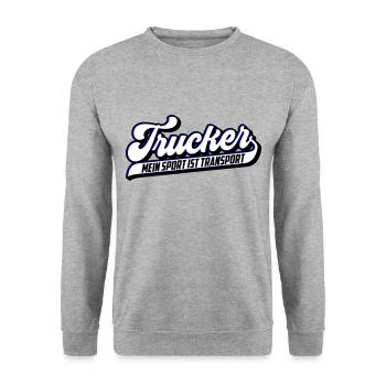 Trucker Mein Sport ist Transport | Farben änderbar - Unisex Pullover - Weißgrau meliert - Vorne - Alina (178cm) & Michal (187cm)