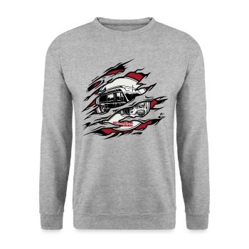 Kastenwagen Cracks - Unisex Pullover - Weißgrau meliert - Vorne - Alina (178cm) & Michal (187cm)