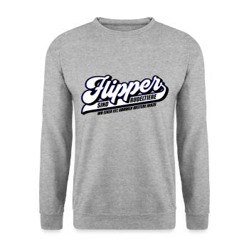 Farben änderbar | Flipper sind Rudeltiere - Unisex Pullover - Weißgrau meliert - Vorne - Alina (178cm) & Michal (187cm)