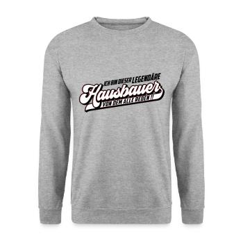 Farbe änderbar | Hausbauer Legendär - Unisex Pullover - Weißgrau meliert - Vorne - Alina (178cm) & Michal (187cm)