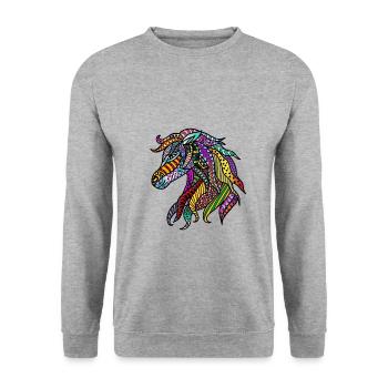 AKE Wildhorse colorful horse stallion gift idea - Unisex Sweatshirt - salt & pepper - Front - Alina (178cm) & Michal (187cm)