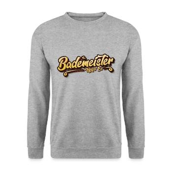 Lustig 🥰! Bademeister heißt es - Unisex Pullover - Weißgrau meliert - Vorne - Alina (178cm) & Michal (187cm)