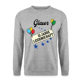 Glaser Jubiläum 10 Jahre Glaserei Glasbau Betrieb - Unisex Pullover - Weißgrau meliert - Vorne - Alina (178cm) & Michal (187cm)