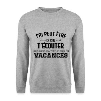 Dans ma tête je suis en vacances - cadeau - Sweat-shirt Unisexe - gris chiné - Devant - Alina (178cm) & Michal (187cm)