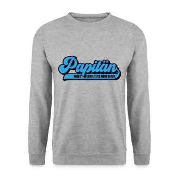 Farben änderbar | Papitän Papa Kapitän Vatertag - Unisex Pullover - Weißgrau meliert - Vorne - Alina (178cm) & Michal (187cm)
