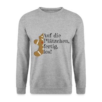 Weihnachten Plätzchen backen - Unisex Pullover - Weißgrau meliert - Vorne - Alina (178cm) & Michal (187cm)