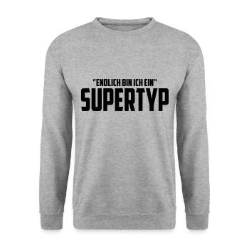 Endlich bin ich ein Supertyp | Farbe änderbar - Unisex Pullover - Weißgrau meliert - Vorne - Alina (178cm) & Michal (187cm)