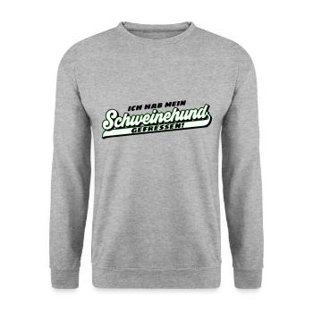 Farben änderbar | Schweinehund gefressen | mollig - Unisex Pullover - Weißgrau meliert - Vorne - Alina (178cm) & Michal (187cm)