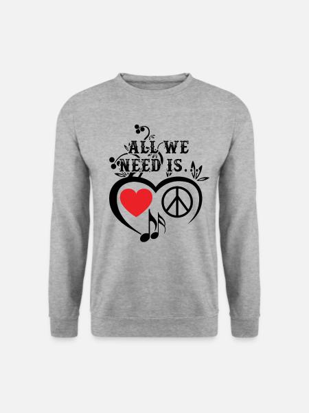 All We Need Is Peace Love Music - Unisex Pullover - Weißgrau meliert