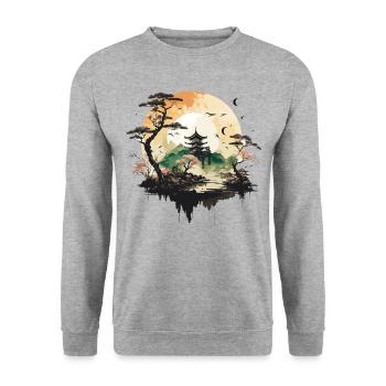Asiatischer Tempel - Unisex Pullover - Weißgrau meliert - Vorne - Alina (178cm) & Michal (187cm)