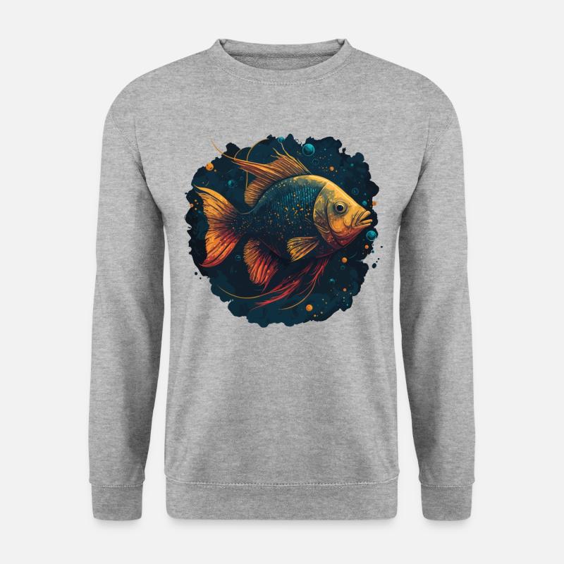 Farbige Fisch Illustration - Unisex Pullover - Weißgrau meliert