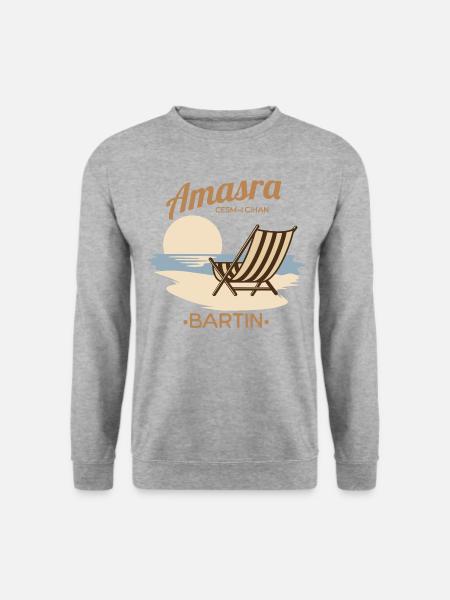 Amasra-Sonnenuntergang: Entspannung am Strand - Unisex Pullover - Weißgrau meliert