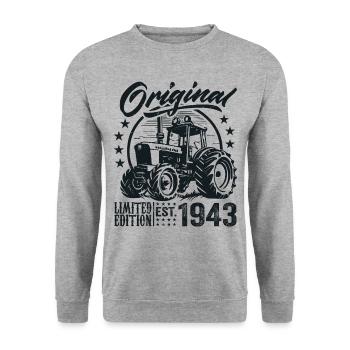 Original 1943 Anniversaire 1943 Fermier Tracteur - Sweat-shirt Unisexe - gris chiné - Devant - Alina (178cm) & Michal (187cm)