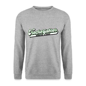 Farben änderbar | Treckerfahrer dürfen das - Unisex Pullover - Weißgrau meliert - Vorne - Alina (178cm) & Michal (187cm)