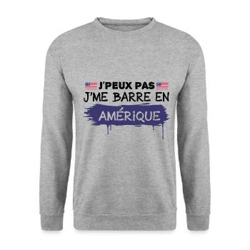 j'peux pas je me barre en Amérique | USA - Sweat-shirt Unisexe - gris chiné - Devant - Alina (178cm) & Michal (187cm)