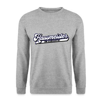 Farben änderbar | Hausmeister im Einsatz! - Unisex Pullover - Weißgrau meliert - Vorne - Alina (178cm) & Michal (187cm)
