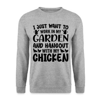 Ich will nur Arbeit In Meinem Garten Treffpunkt Mit Hühnchen - Unisex Pullover - Weißgrau meliert - Vorne - Alina (178cm) & Michal (187cm)
