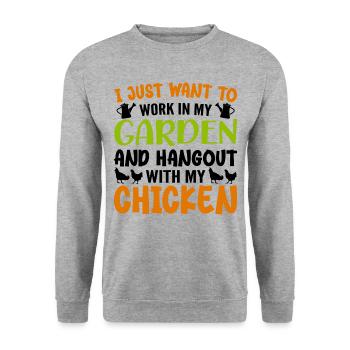I Just Want Work In My Garden Hangout With Chicken - Sweat-shirt Unisexe - gris chiné - Devant - Alina (178cm) & Michal (187cm)