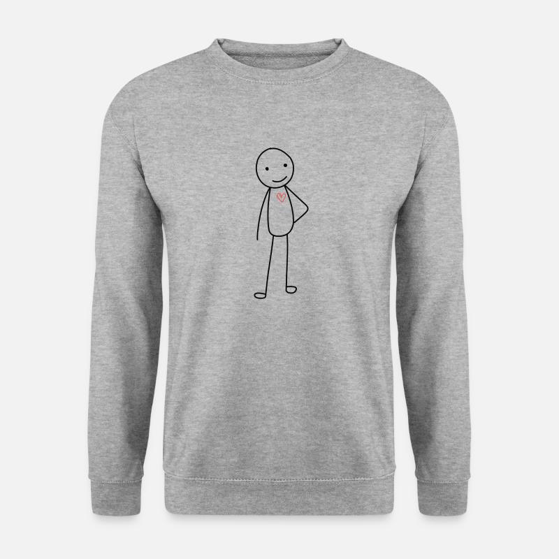 Strichmännchen mit Herz - Unisex Pullover - Weißgrau meliert