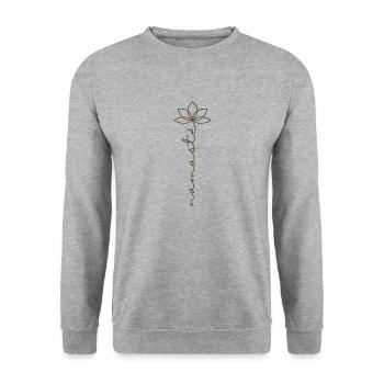 Namasté Lotosblume Lotosblüte Yoga Blume Spruch - Unisex Pullover - Weißgrau meliert - Vorne - Alina (178cm) & Michal (187cm)