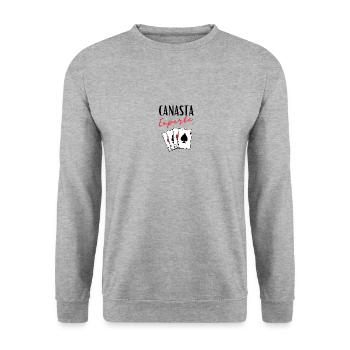 Canasta Experte - Unisex Pullover - Weißgrau meliert - Vorne - Alina (178cm) & Michal (187cm)
