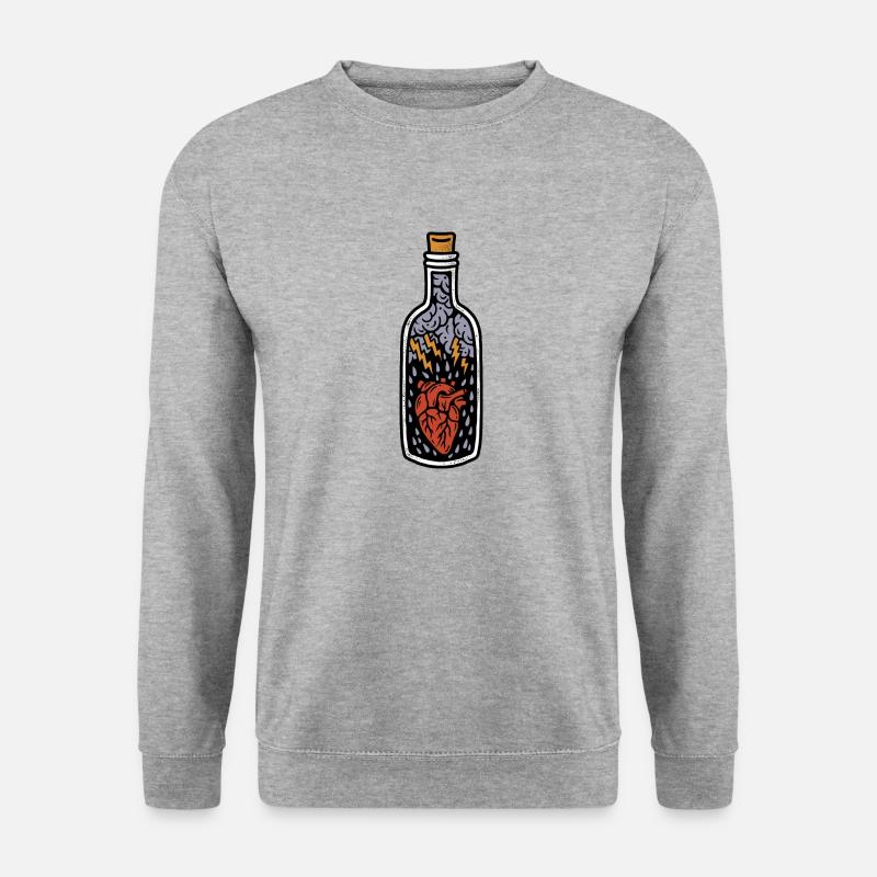 Tattoo style design bottle with heart - Unisex Pullover - Weißgrau meliert