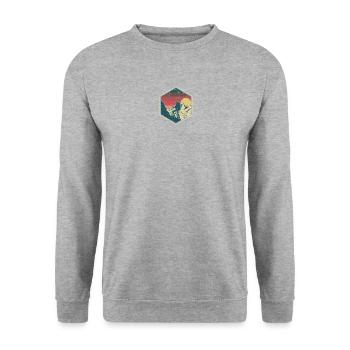 Badge hexagonal d’escalade du sommet du coucher de soleil - Sweat-shirt Unisexe - gris chiné - Devant - Alina (178cm) & Michal (187cm)